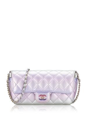 Gradient Metallic Calfskin Glasses Case With Chain Multicolor