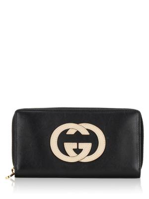 Calfskin Basket Zip Wallet Black Mystic White