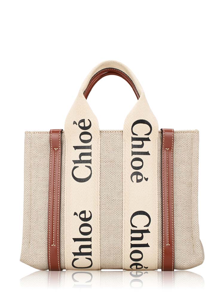 Canvas Woody Small Tote White Brown