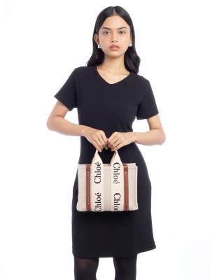 Canvas Woody Small Tote White Brown