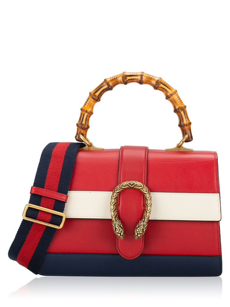 Bamboo Web Dionysus Medium Top Handle Bag Hibiscus Red White Blue