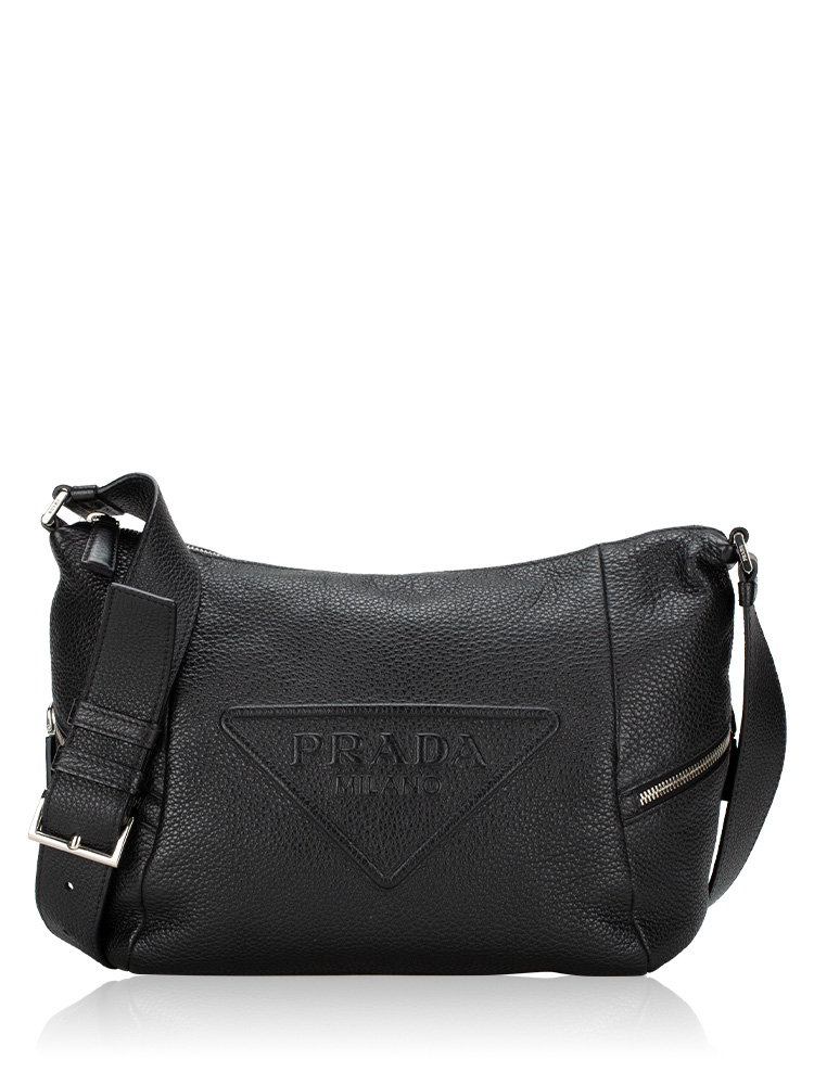 Vitello Daino Side Zip Shoulder Bag Nero