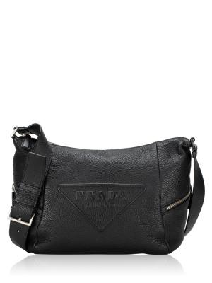 Vitello Daino Side Zip Shoulder Bag Nero