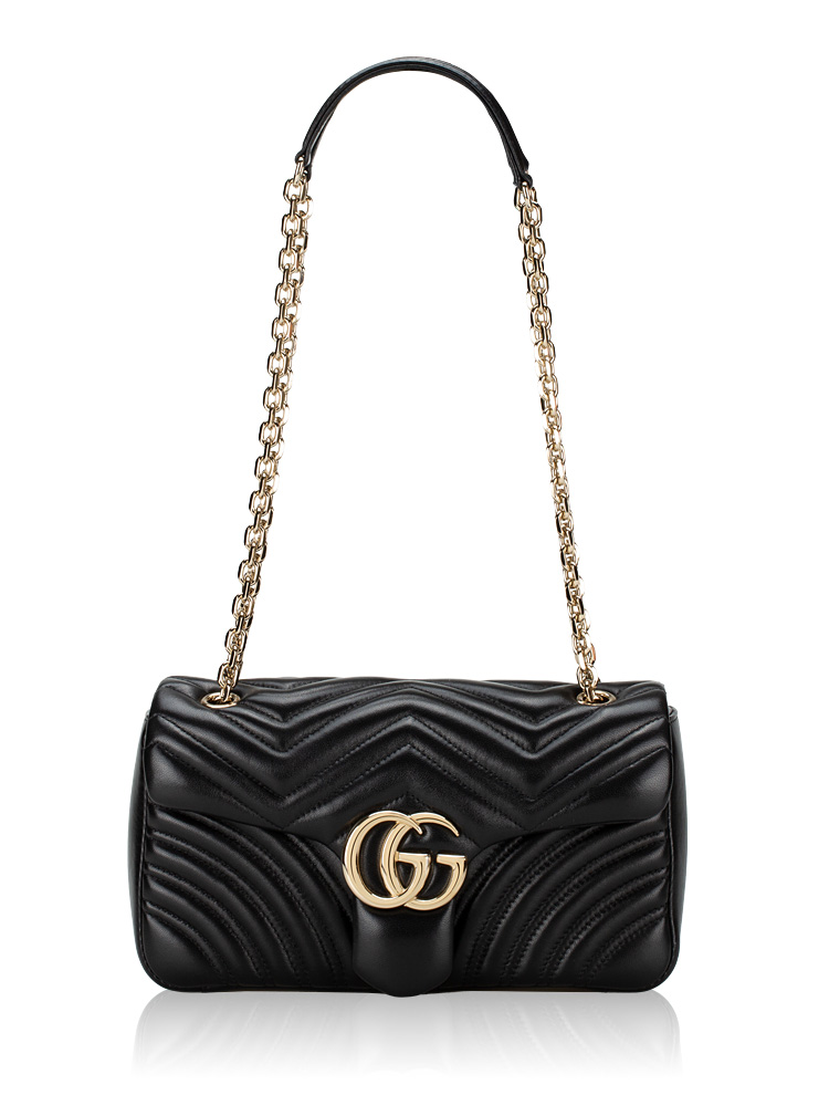 GG Marmont Matelasse Medium Flap Shoulder Bag Black