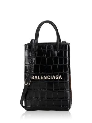 Croco Effect Logo Phone Crossbody Black