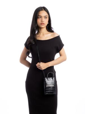 Croco Effect Logo Phone Crossbody Black