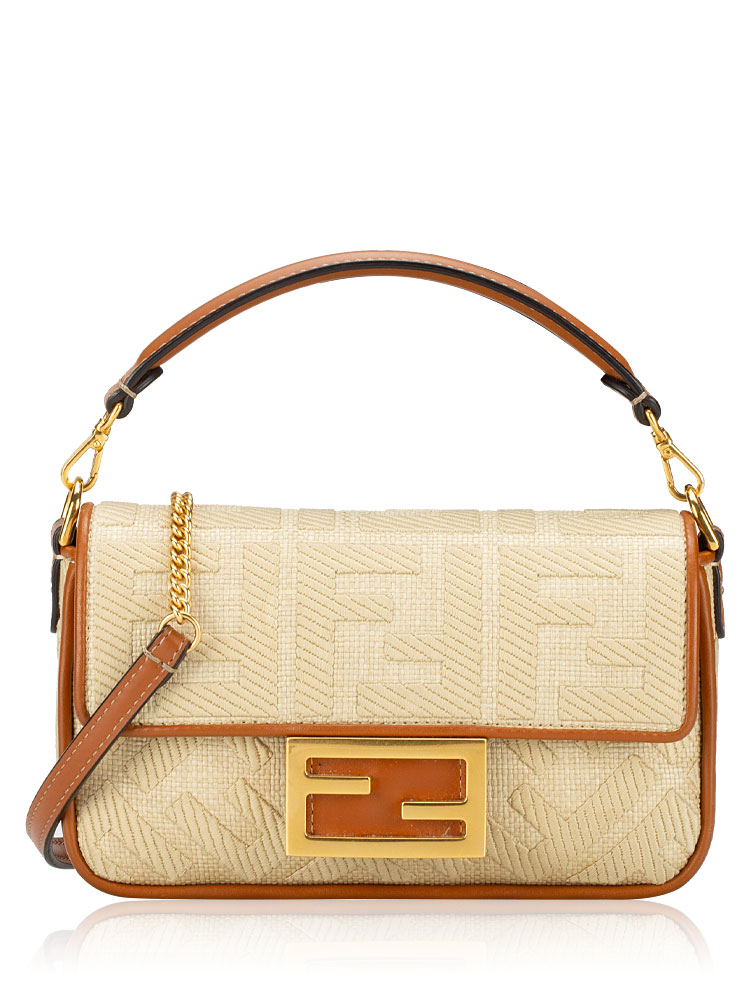 Raffia FF Embroidered Mini Baguette Alchemy Brandy