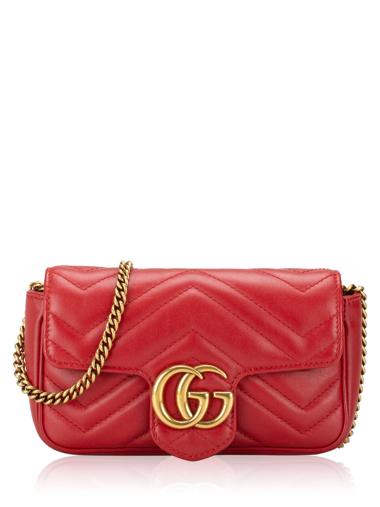 GG Marmont Matelasse Super Mini Flap Shoulder Bag Hibiscus Red