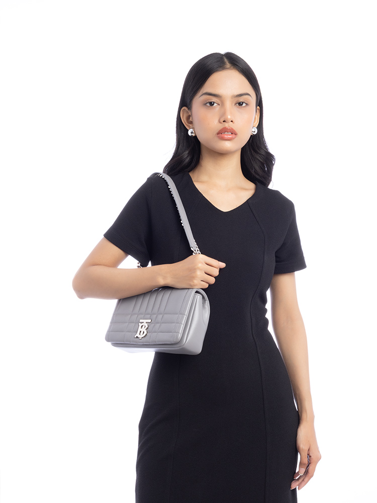 Lambskin Quilted Lola Small Shoulder Bag Cloud Grey