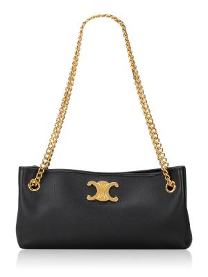 Supple Grained Calfskin Newspaper Medium Shoulder Bag Black