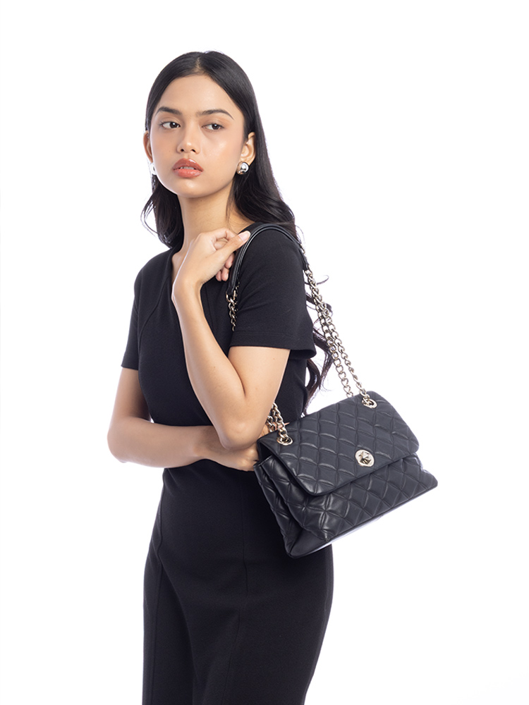 Natalia Medium Flap Shoulder Bag Black