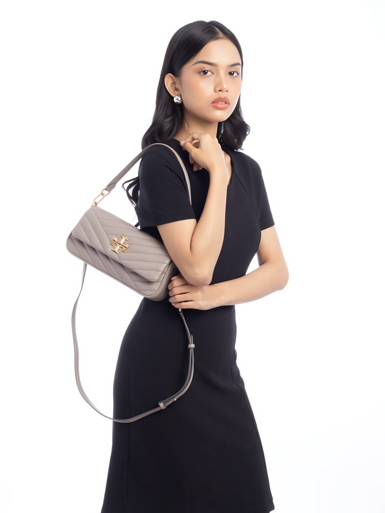 Kira Chevron East West Shoulder Bag Gray Heron