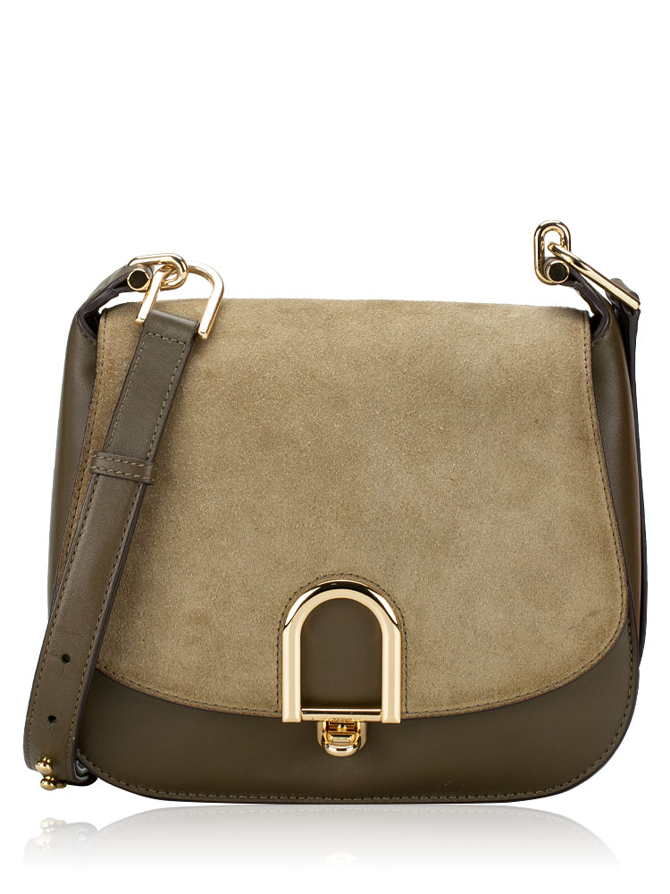 Delfina Leather Large Saddle Bag Olive