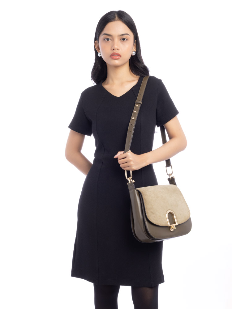 Delfina Leather Large Saddle Bag Olive