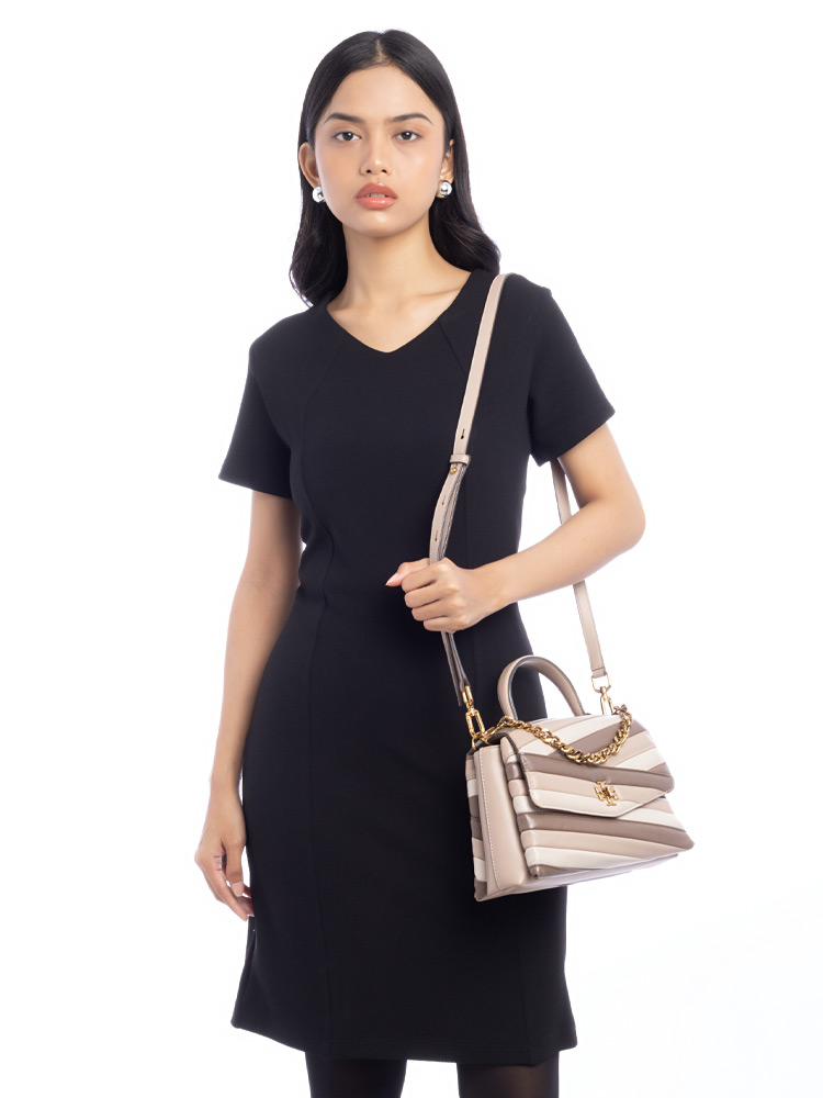 Kira Chevron Colorblock Top Handle Satchel Bag Beige