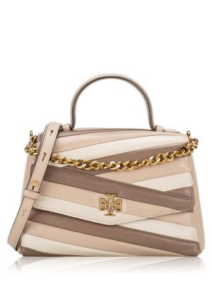 Kira Chevron Colorblock Top Handle Satchel Bag Beige