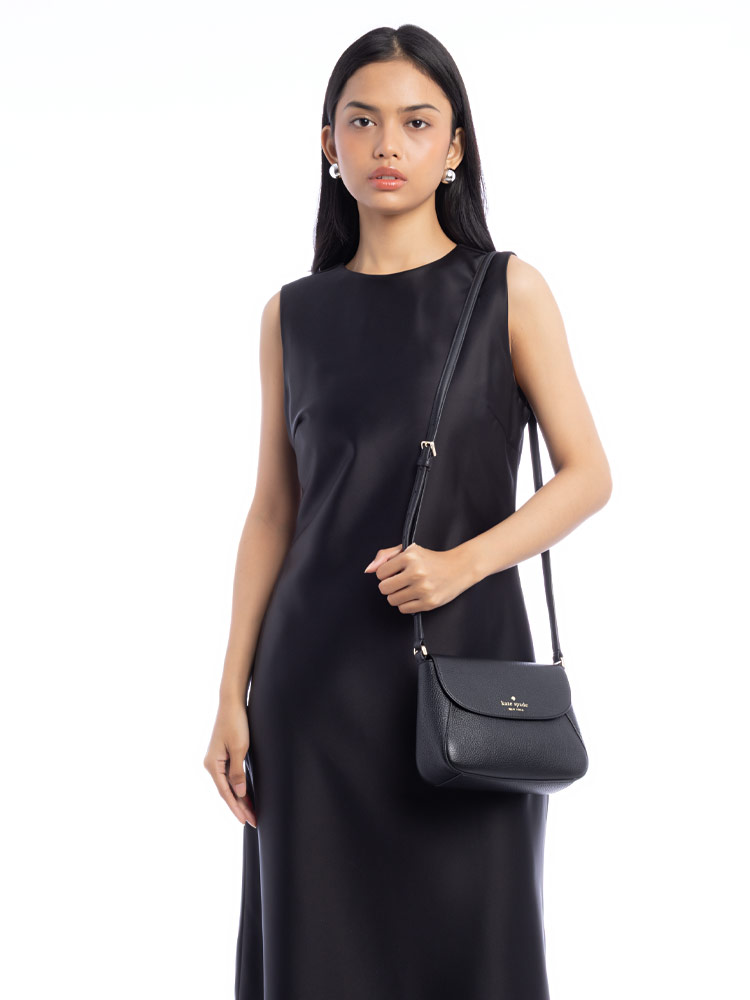 Monica Leather Mini Flap Crossbody Bag Black