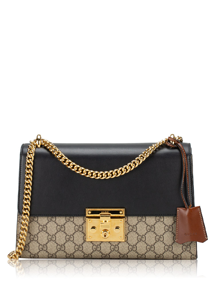 GG Supreme Padlock Medium Shoulder Bag Beige Black Cuir