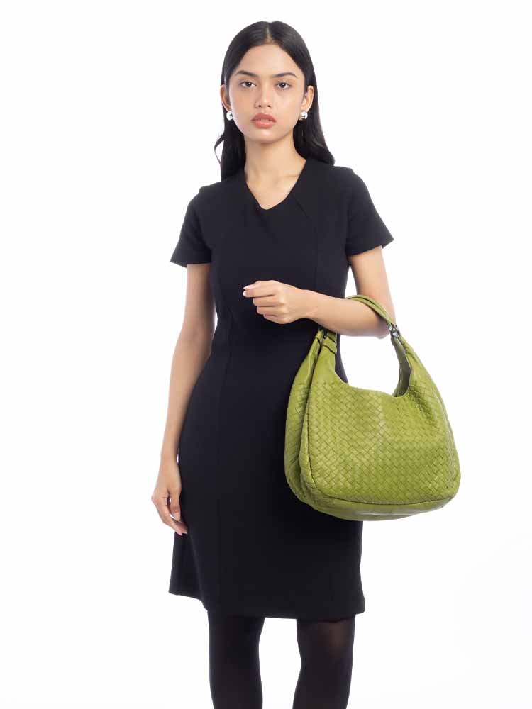 Nappa Intrecciato Campana Hobo Green