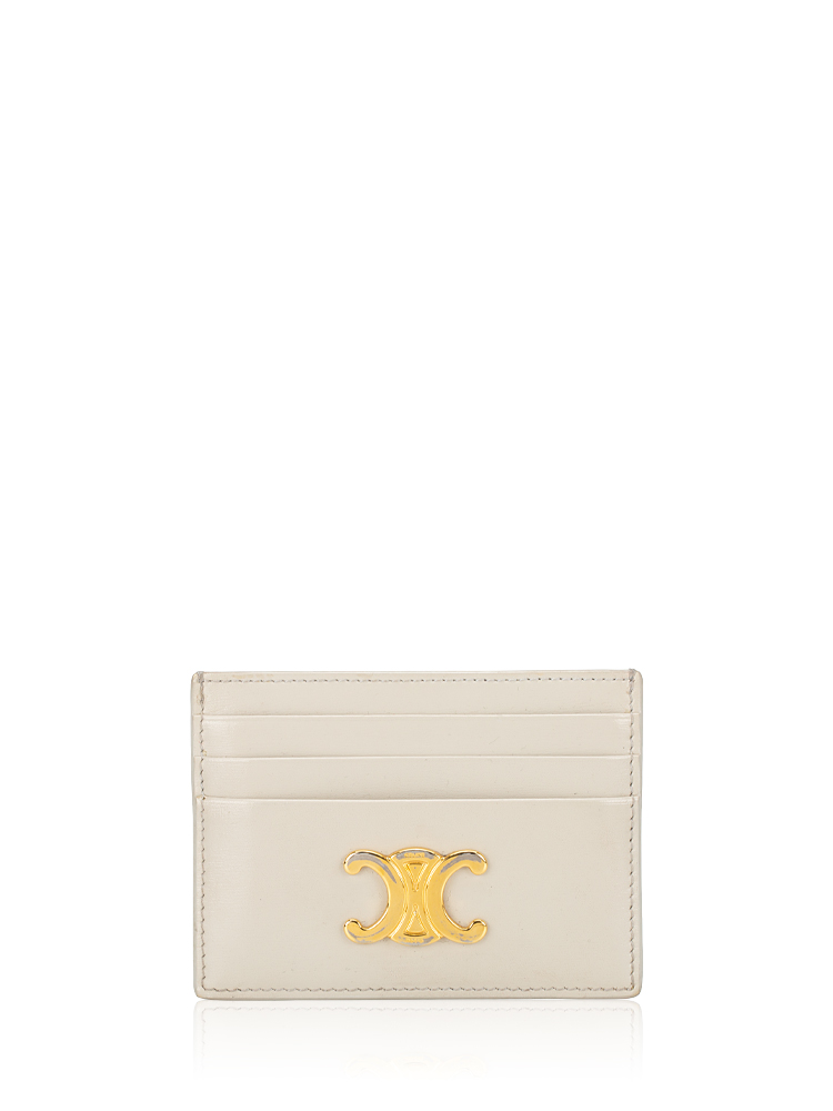 Shiny Calfskin Triomphe Card Holder Pale Beige