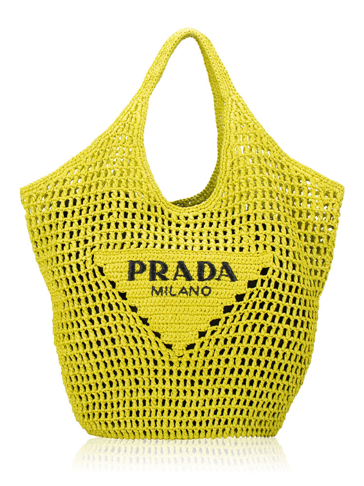 Raffia Effect Crochet Logo Embroidered Tote Cedro