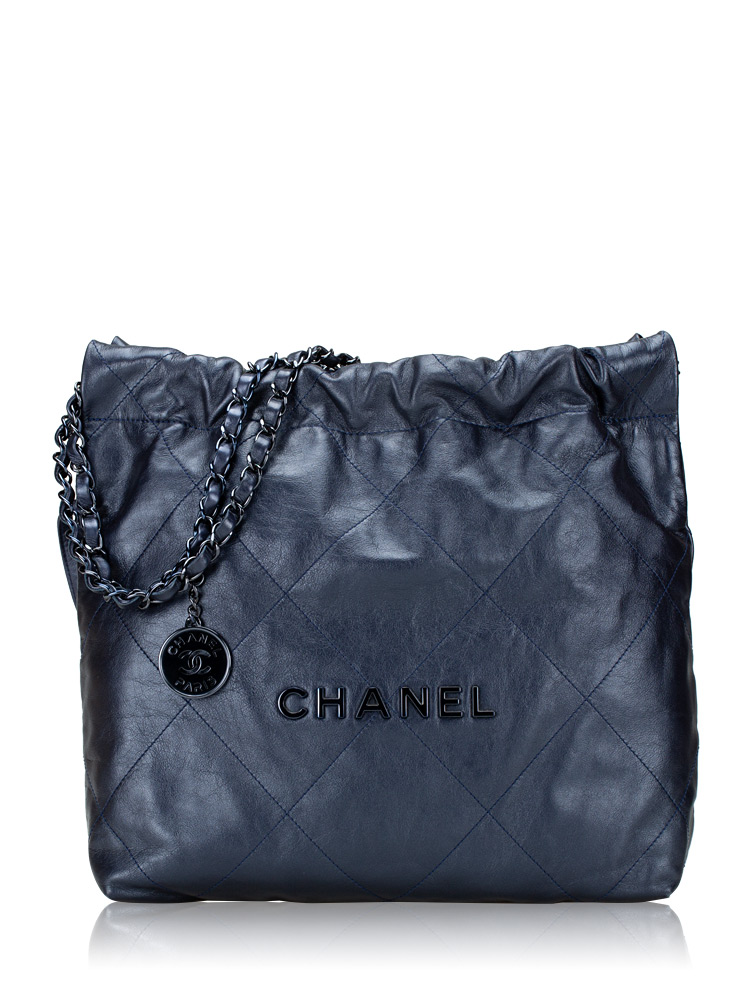 Metallic Calfskin Small Chanel 22 Dark Blue