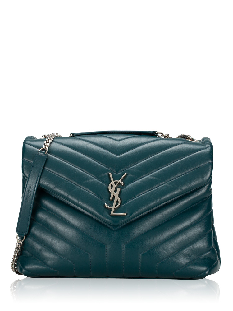 Calfskin Y Quilted Monogram Loulou Medium Shoulder Bag Emerald Green
