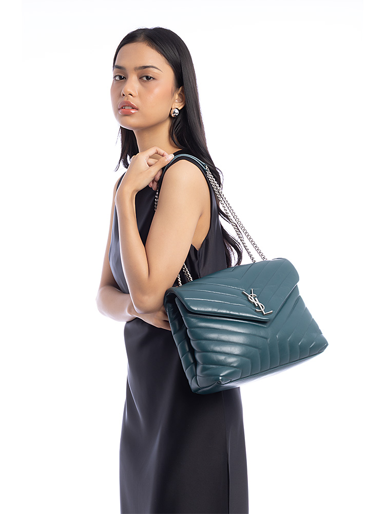 Calfskin Y Quilted Monogram Loulou Medium Shoulder Bag Emerald Green