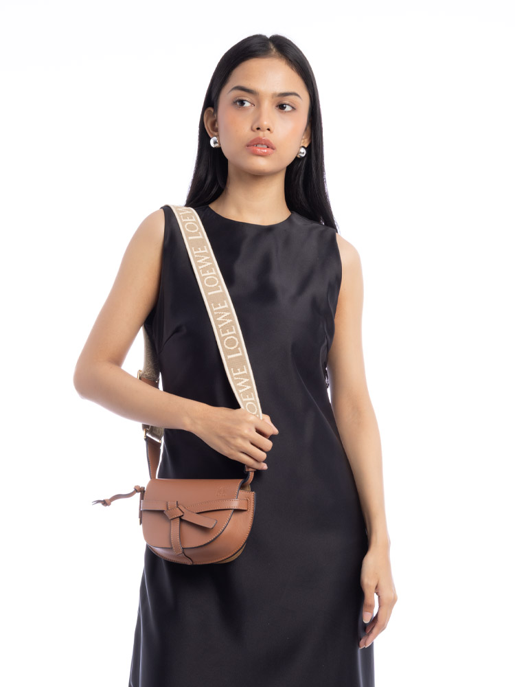 Calfskin Jacquard Gate Mini Dual Bag Tan