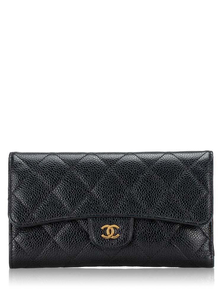 Caviar Long Flap Wallet Black