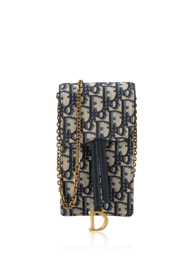 Oblique Vertical Saddle Pouch with Chain Blue