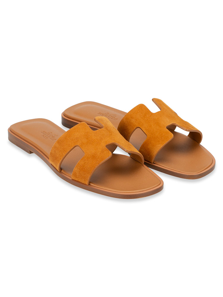 Suede Goatskin Oran Sandals Brown Sz 36.5