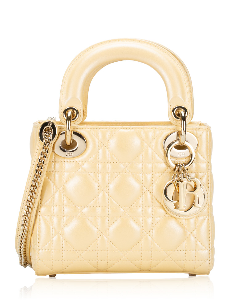 Lambskin Cannage Mini Lady Dior Pale Yellow