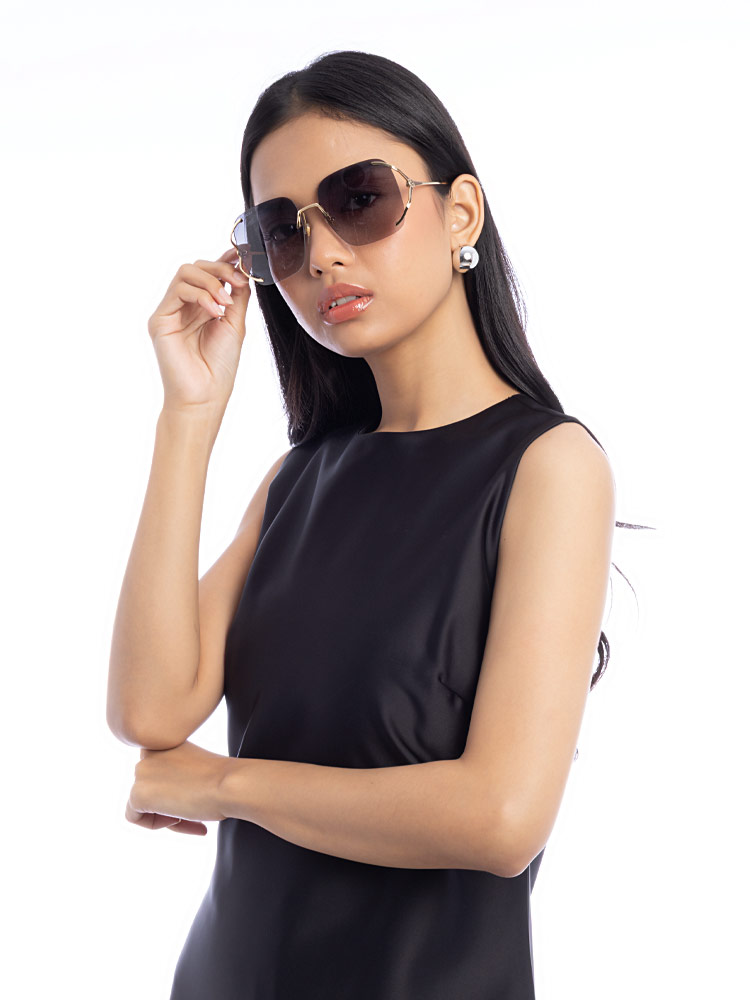 GG0646S Oversize Rimless Sunglasses Gold Grey