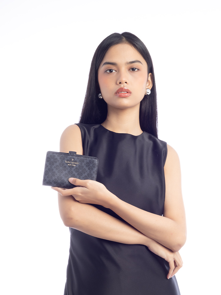 Spade Flower Medium Bifold Wallet Black