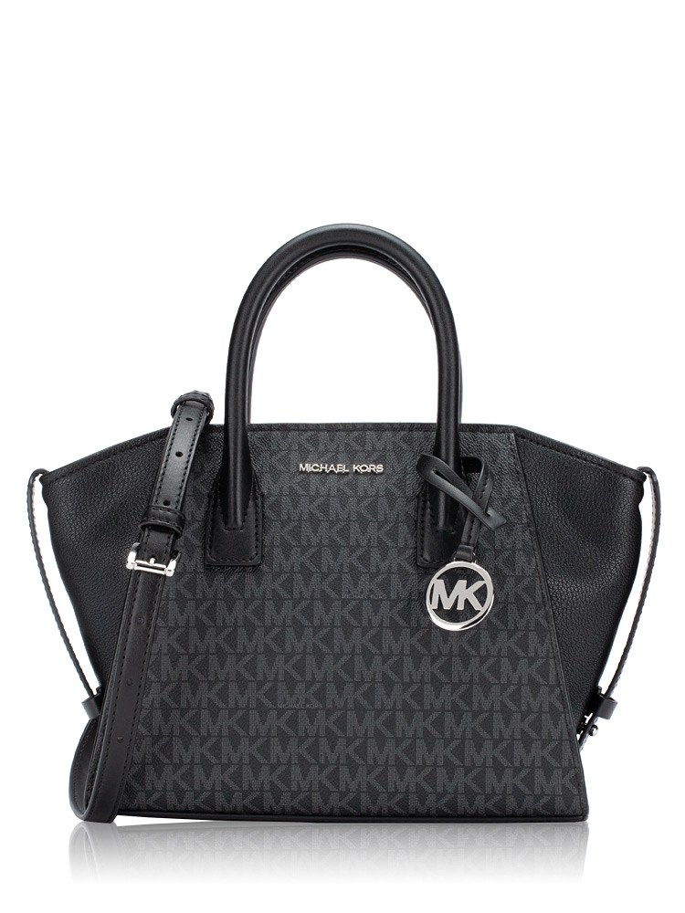 Signature Avril Leather Small Zip Satchel Black