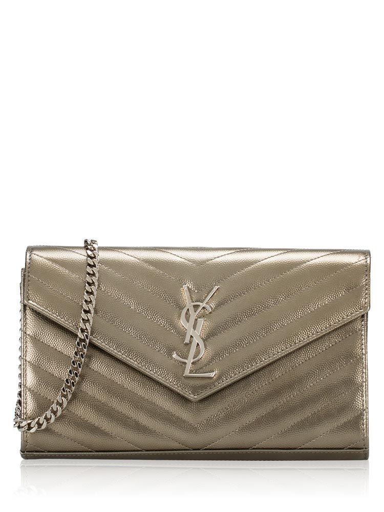 Metallic Grain De Poudre Monogram 22cm Chain Wallet Piombo