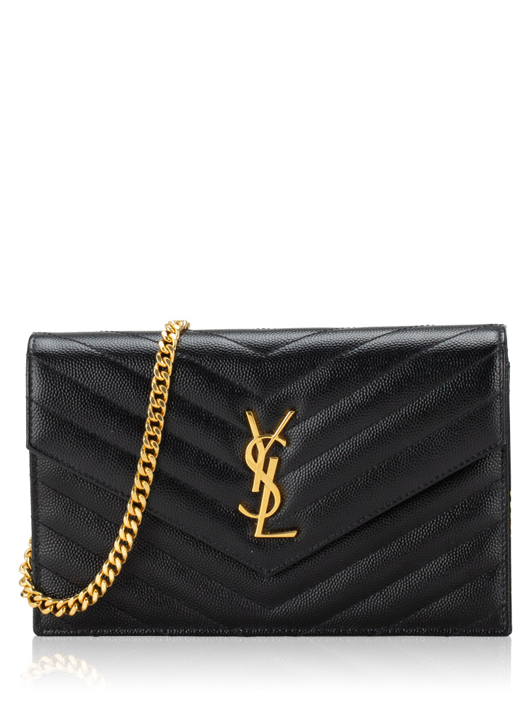 Grain De Poudre Matelasse Monogram 19cm Chain Wallet Black