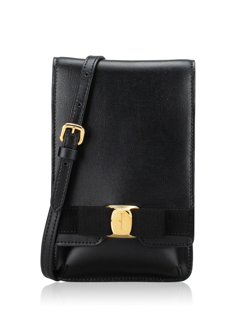 Calfskin Vara Bow Phone Crossbody Black