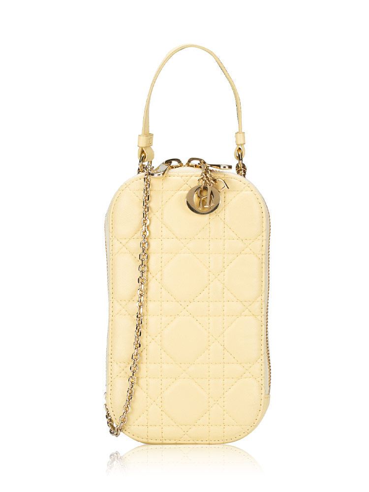 Lambskin Lady Dior Call'in Phone Crossbody Light Yellow