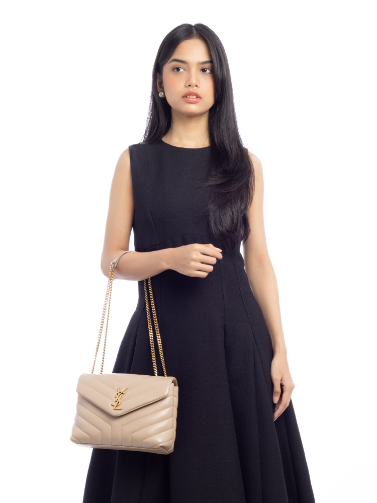 Calfskin Y Quilted Monogram Loulou Small Shoulder Bag Dark Beige