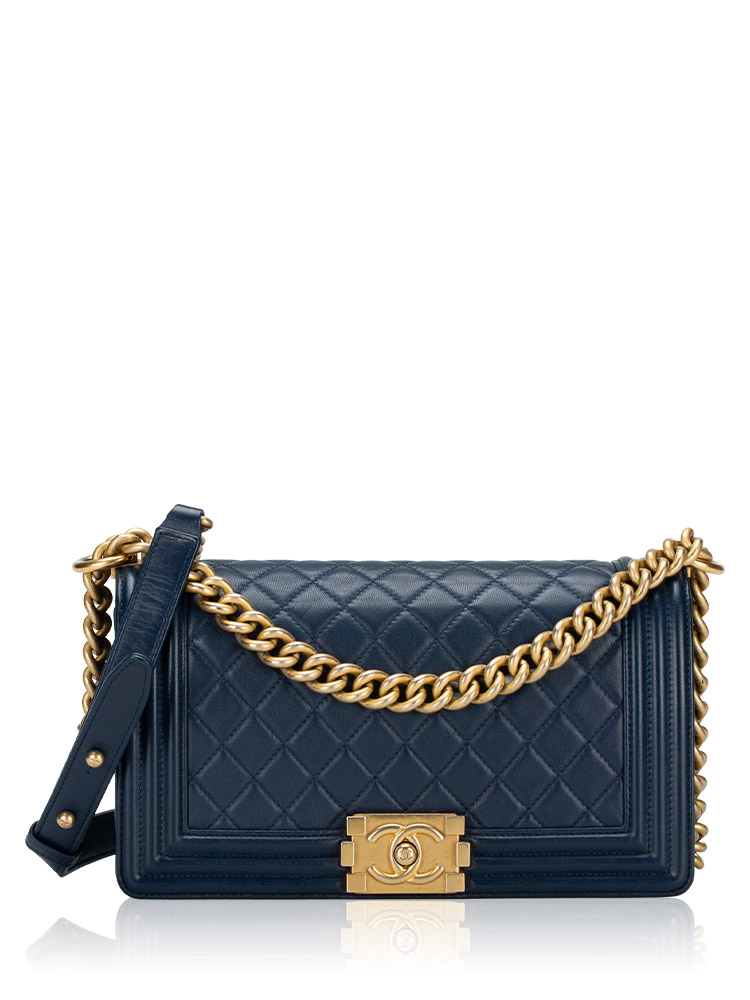 Lambskin Medium Boy Flap Bag Navy