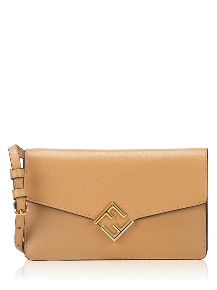 Calfskin FF Diamonds Wallet On Chain Brown