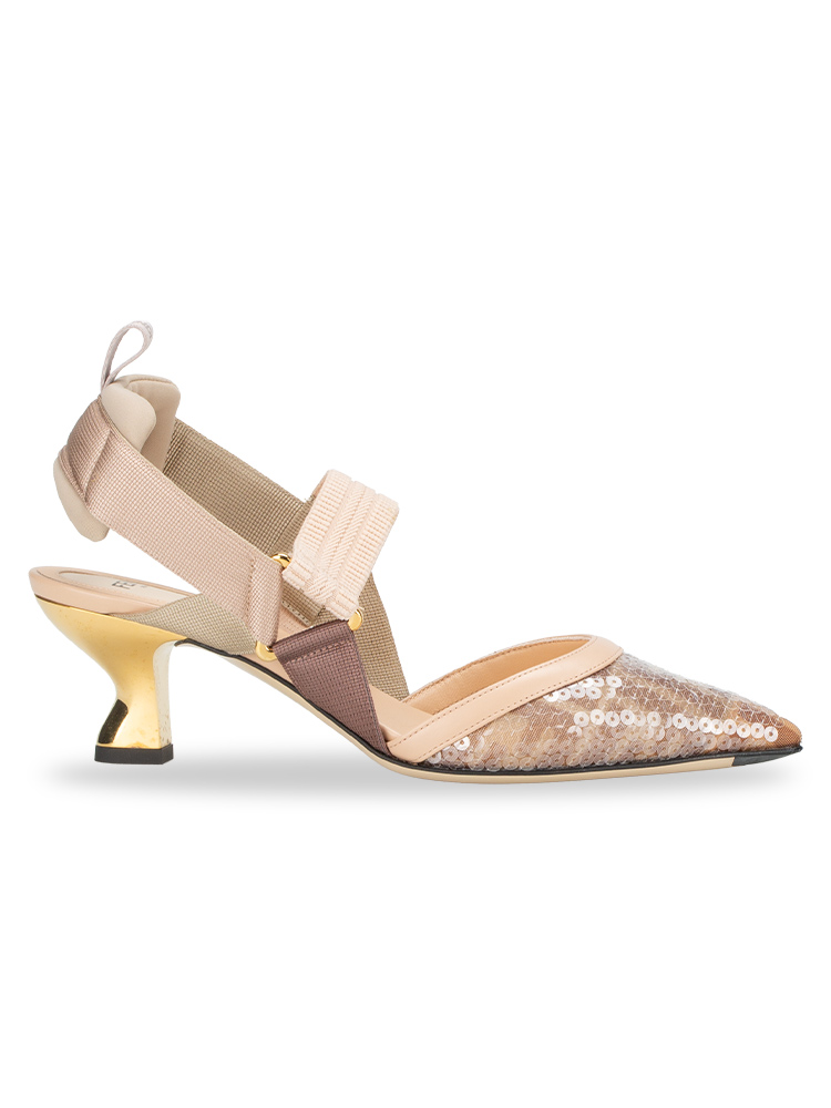 Sequin FF Colibri 55mm Slingback Pumps Nude Sz 36