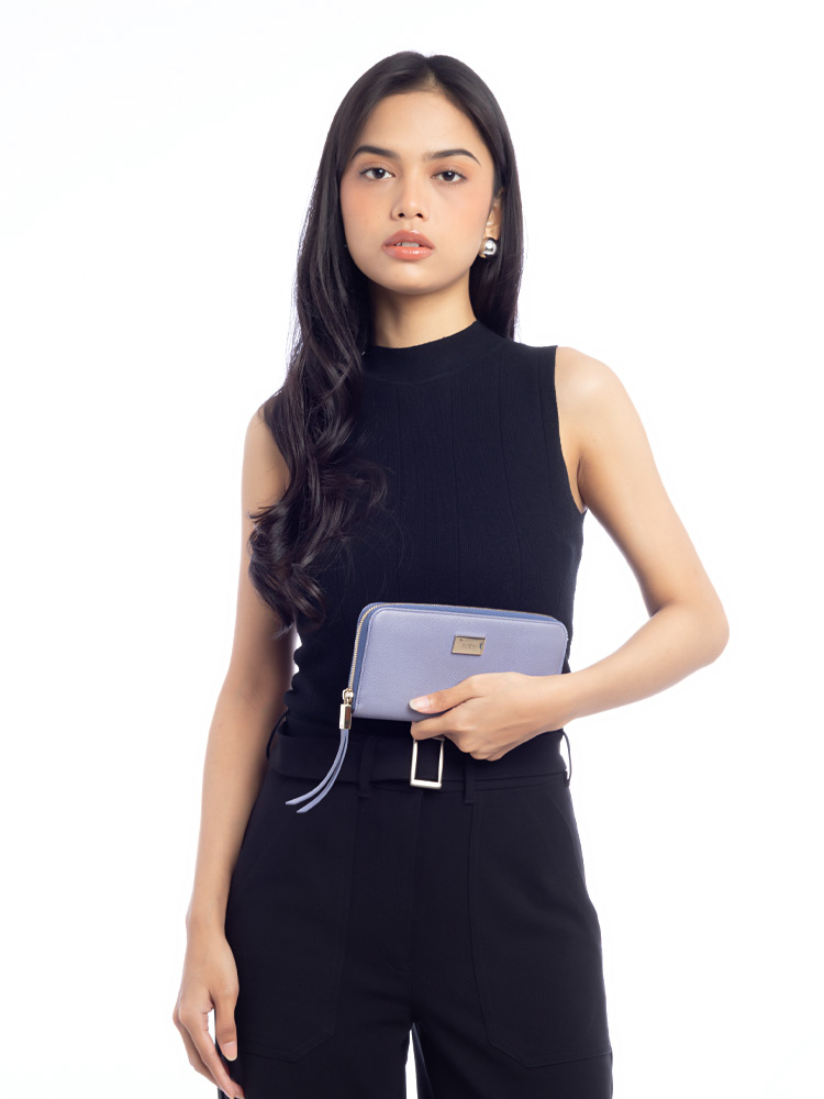 Calfskin Passo Zip Wallet Blue