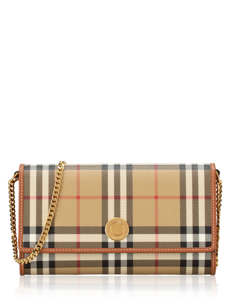 Calfskin Vintage Check Hannah Chain Wallet Briar Brown