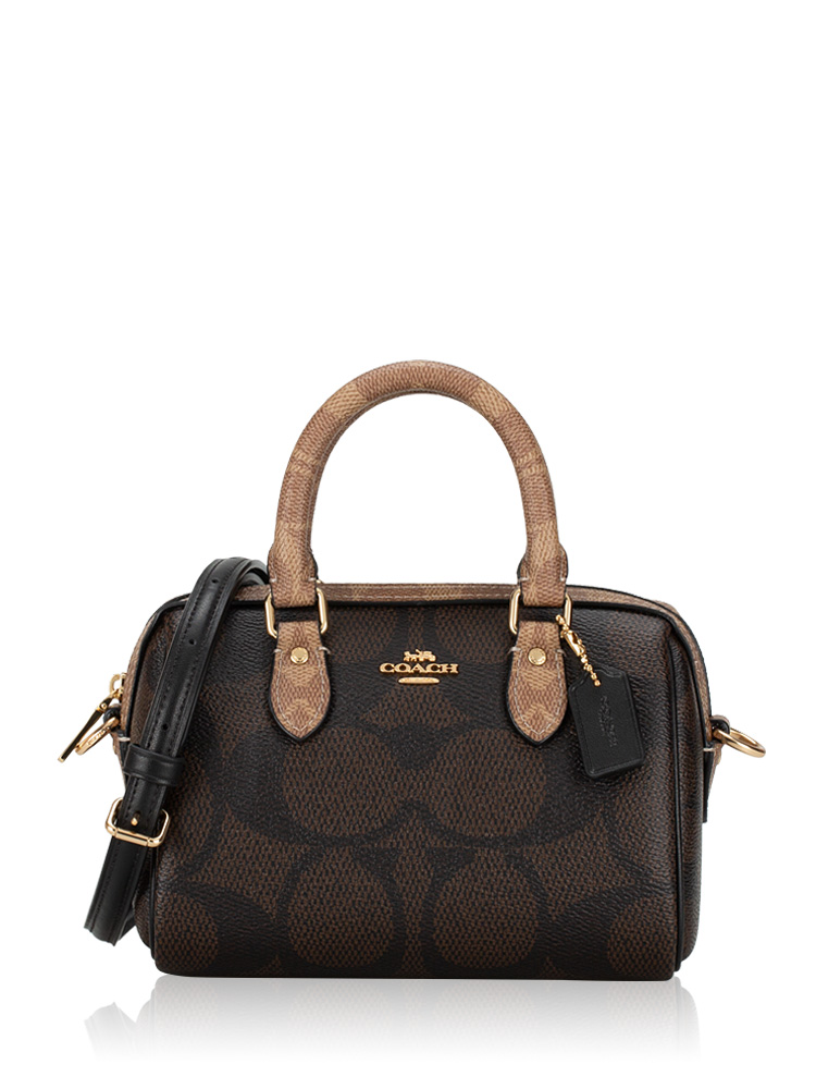 CAB16 Signature Blocked Rowan Mini Crossbody Walnut Tan