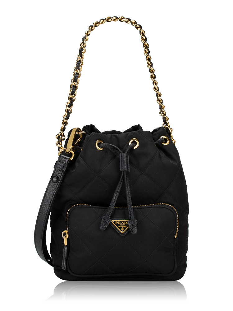 Re-Nylon Saffiano Stitched Re-Edition 1995 Chaine Bucket Bag Nero