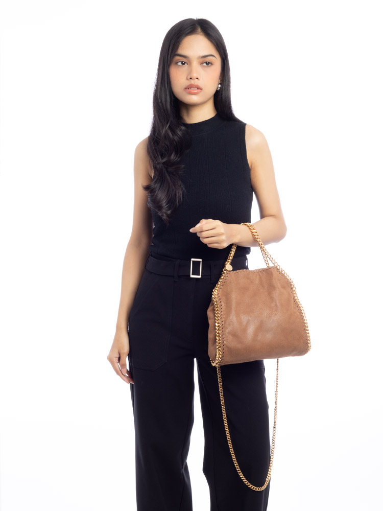 Shaggy Deer Falabella Mini Fold Over Tote Pecan brown