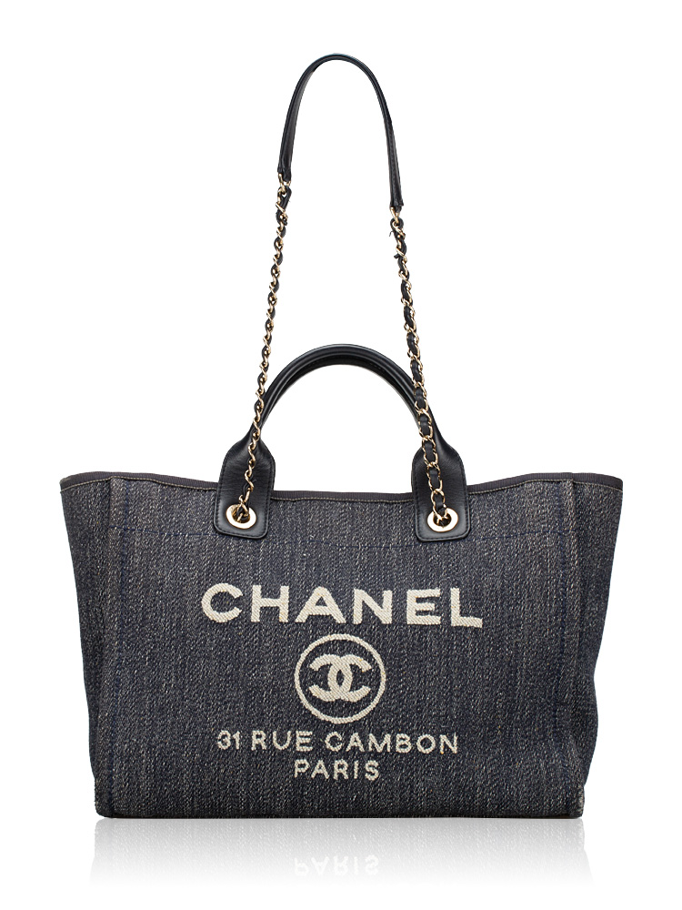 Denim Deauville Small Tote Dark Blue White